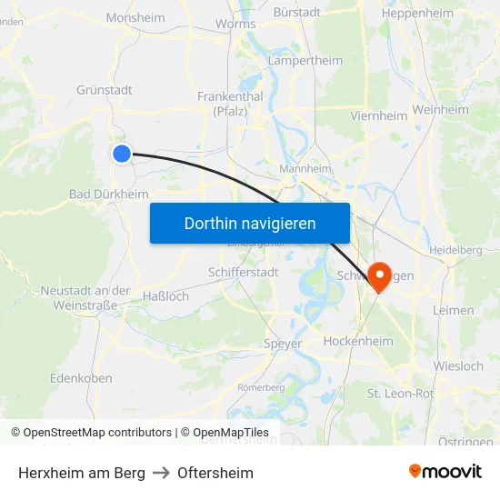 Herxheim am Berg to Oftersheim map