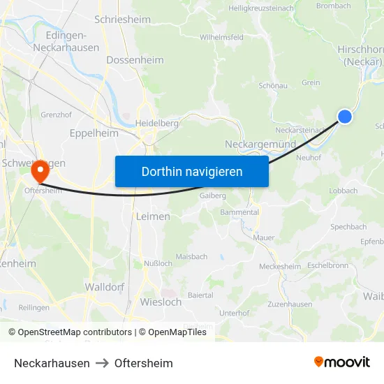 Neckarhausen to Oftersheim map