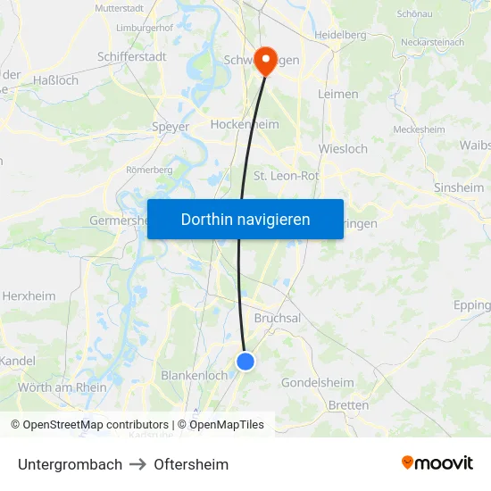 Untergrombach to Oftersheim map