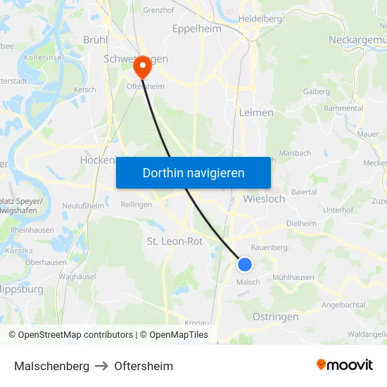 Malschenberg to Oftersheim map