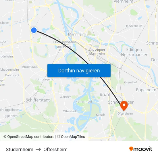 Studernheim to Oftersheim map