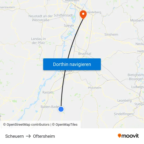 Scheuern to Oftersheim map