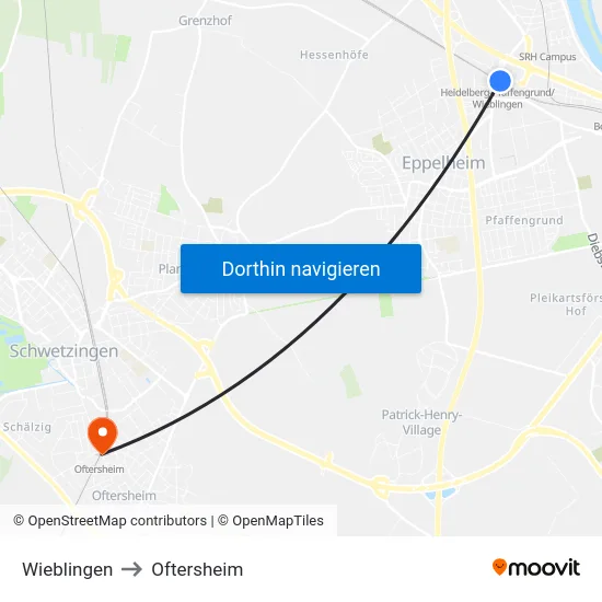 Wieblingen to Oftersheim map