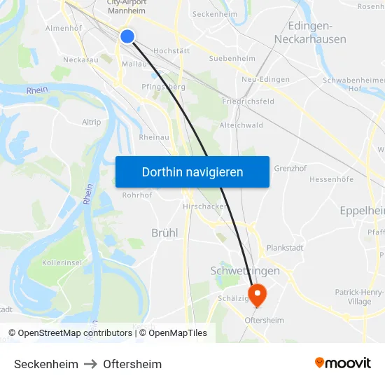 Seckenheim to Oftersheim map