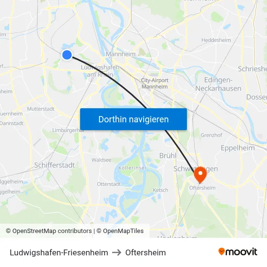 Ludwigshafen-Friesenheim to Oftersheim map