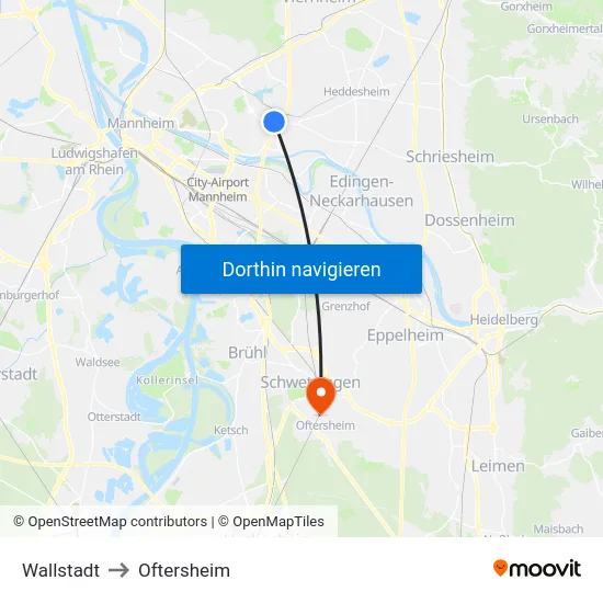 Wallstadt to Oftersheim map