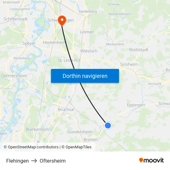 Flehingen to Oftersheim map