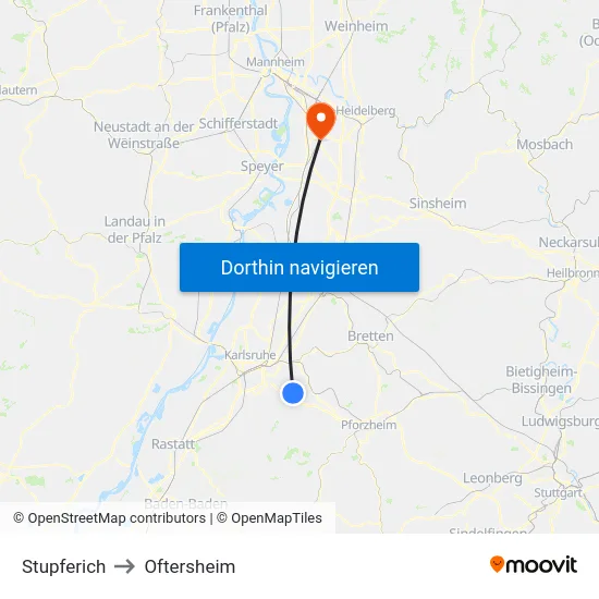 Stupferich to Oftersheim map