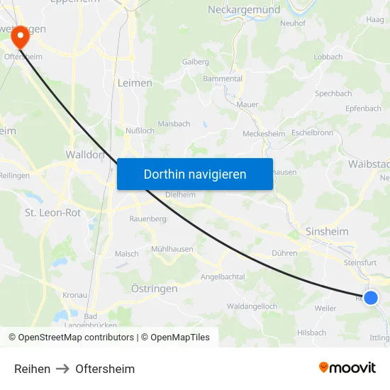Reihen to Oftersheim map