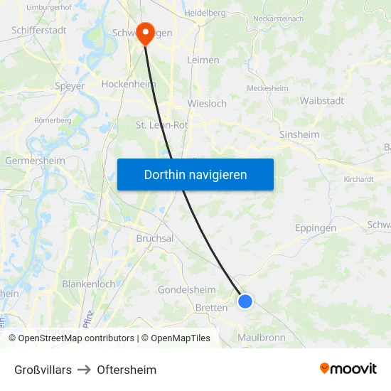 Großvillars to Oftersheim map
