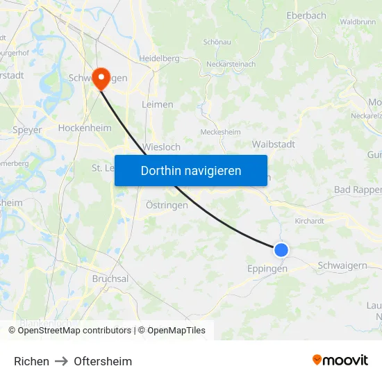 Richen to Oftersheim map