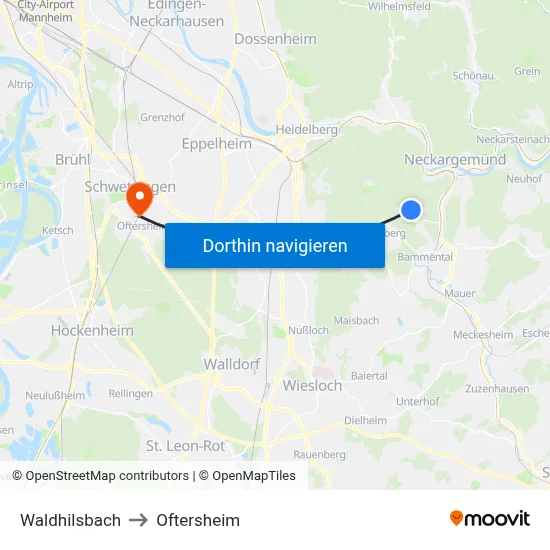 Waldhilsbach to Oftersheim map