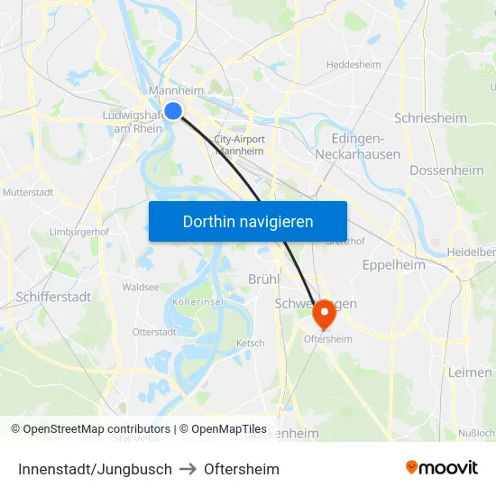 Innenstadt/Jungbusch to Oftersheim map