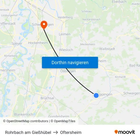 Rohrbach am Gießhübel to Oftersheim map