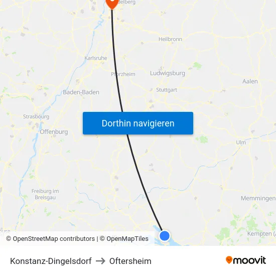 Konstanz-Dingelsdorf to Oftersheim map
