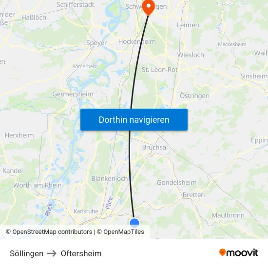 Söllingen to Oftersheim map