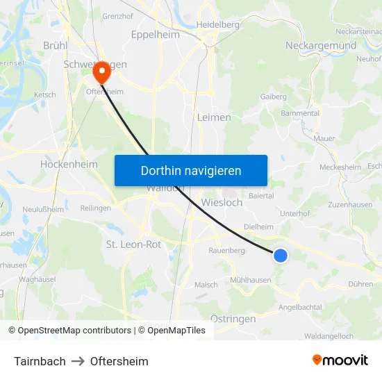 Tairnbach to Oftersheim map