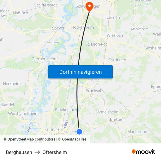 Berghausen to Oftersheim map