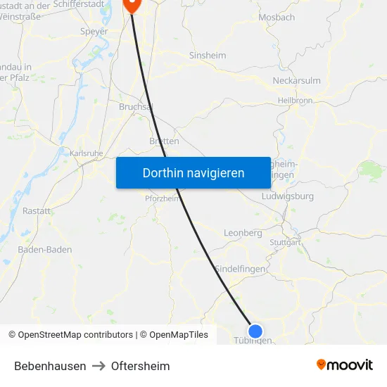 Bebenhausen to Oftersheim map
