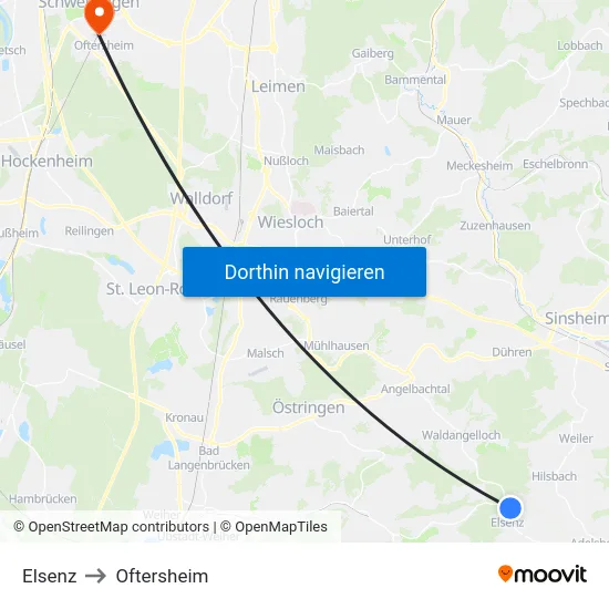 Elsenz to Oftersheim map