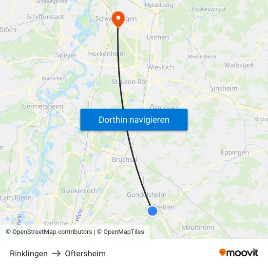 Rinklingen to Oftersheim map