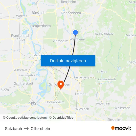 Sulzbach to Oftersheim map