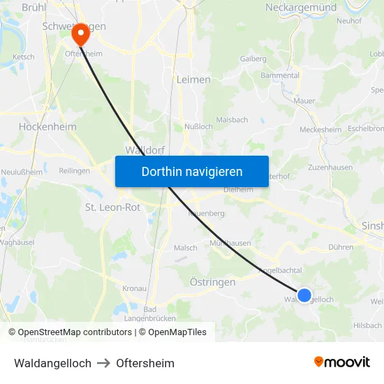 Waldangelloch to Oftersheim map