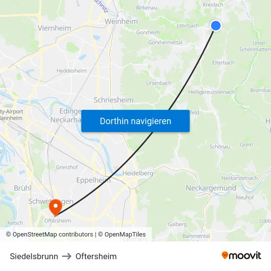 Siedelsbrunn to Oftersheim map
