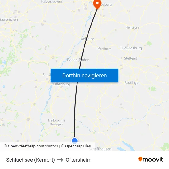 Schluchsee (Kernort) to Oftersheim map