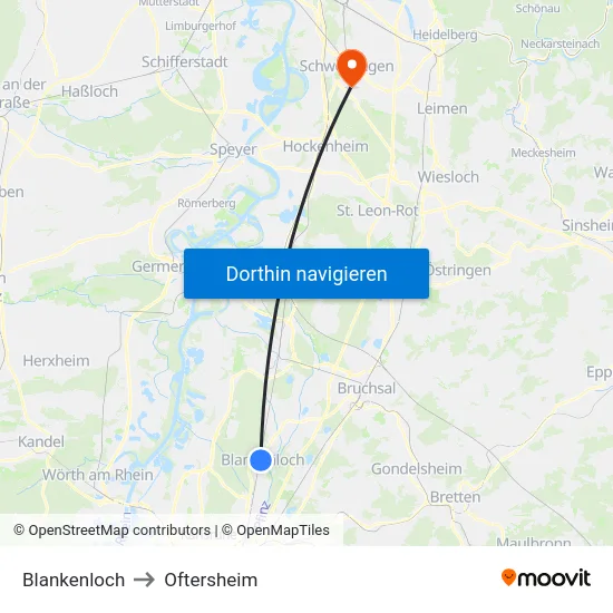Blankenloch to Oftersheim map