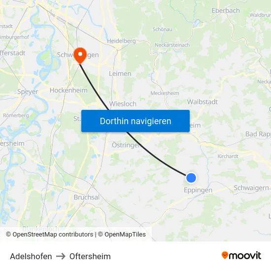 Adelshofen to Oftersheim map
