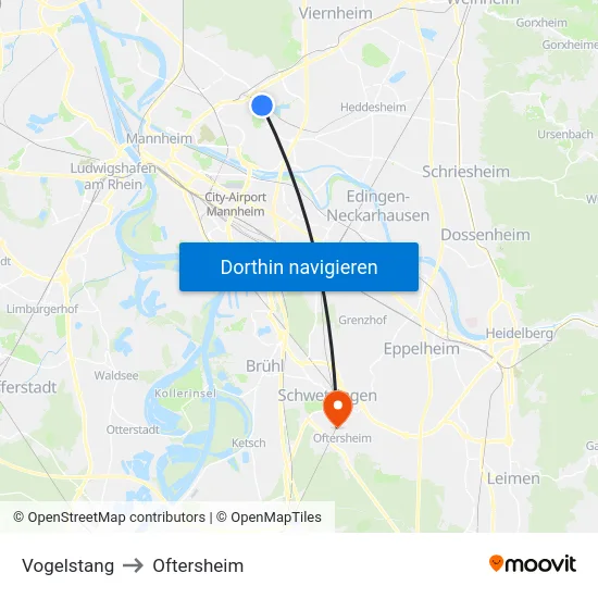 Vogelstang to Oftersheim map