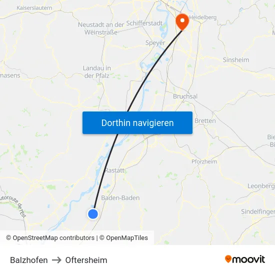 Balzhofen to Oftersheim map