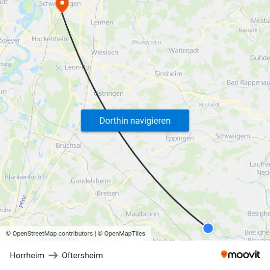 Horrheim to Oftersheim map