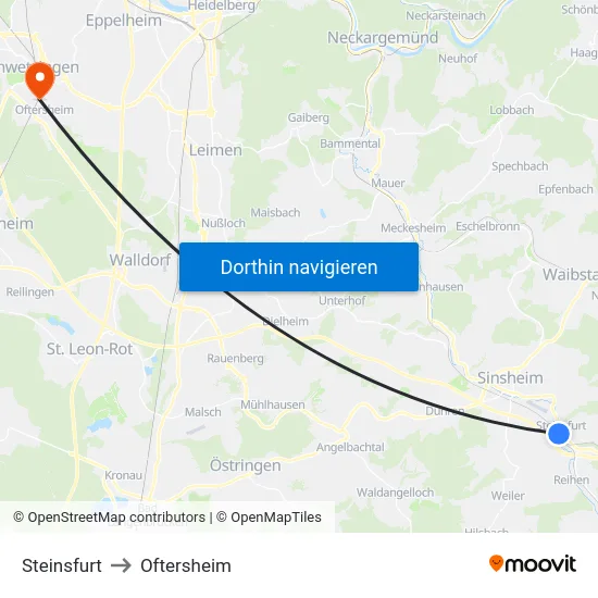 Steinsfurt to Oftersheim map