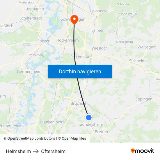 Helmsheim to Oftersheim map