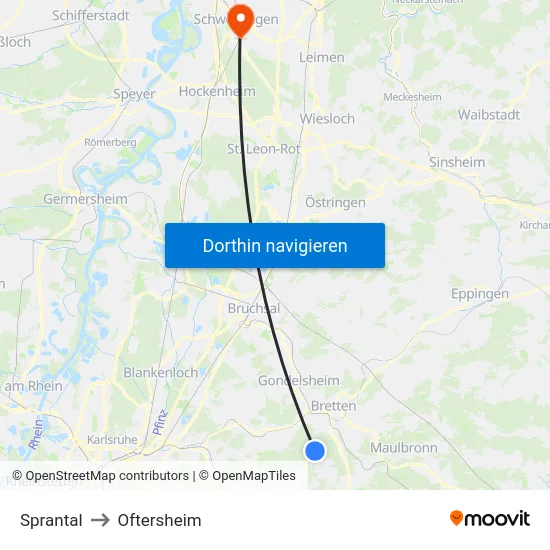 Sprantal to Oftersheim map