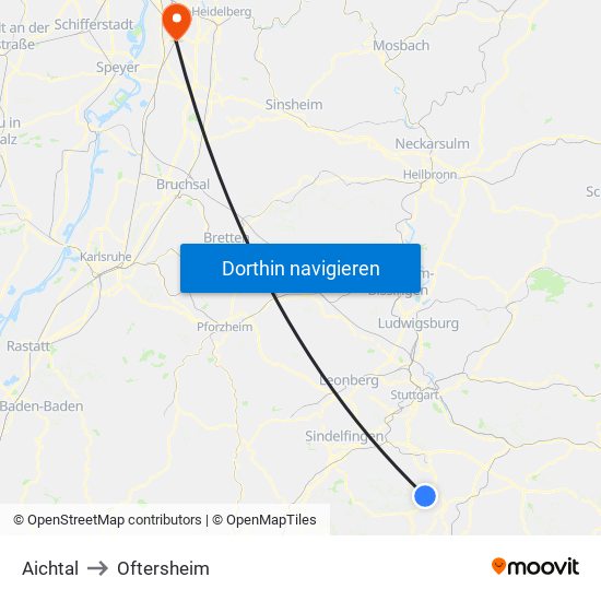 Aichtal to Oftersheim map