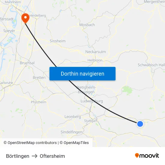 Börtlingen to Oftersheim map