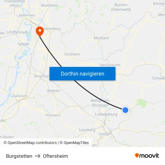 Burgstetten to Oftersheim map