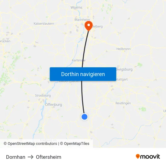 Dornhan to Oftersheim map