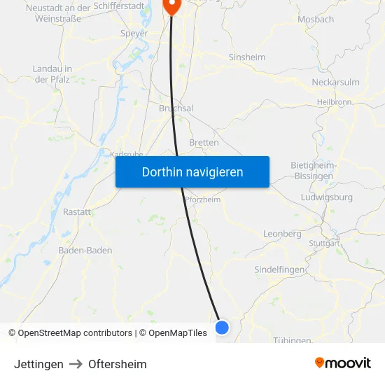 Jettingen to Oftersheim map