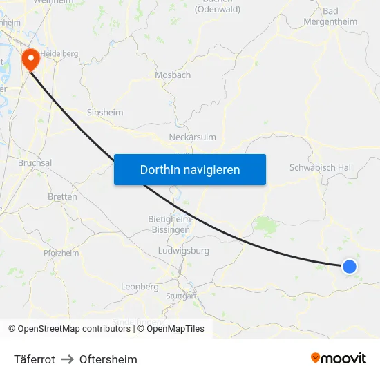 Täferrot to Oftersheim map
