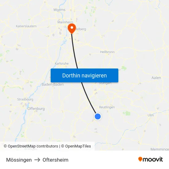 Mössingen to Oftersheim map