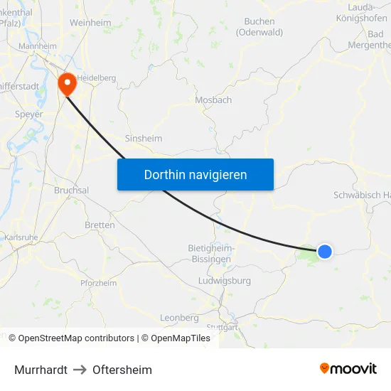 Murrhardt to Oftersheim map