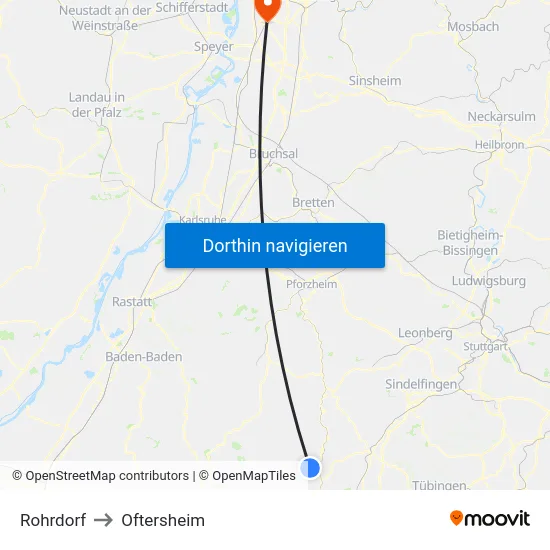Rohrdorf to Oftersheim map