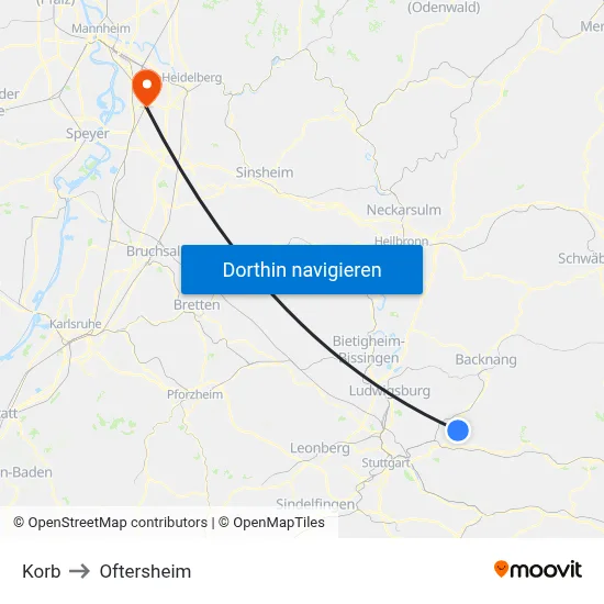 Korb to Oftersheim map