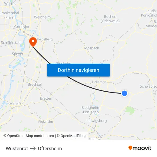 Wüstenrot to Oftersheim map