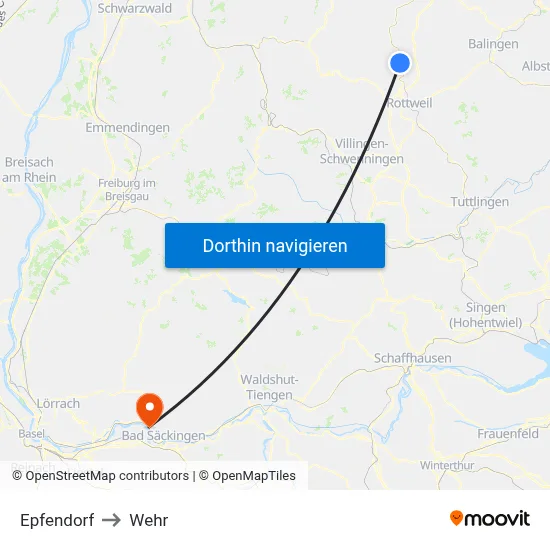Epfendorf to Wehr map