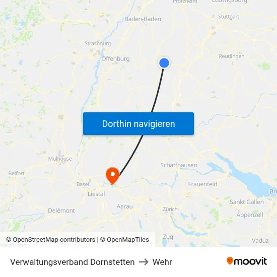 Verwaltungsverband Dornstetten to Wehr map